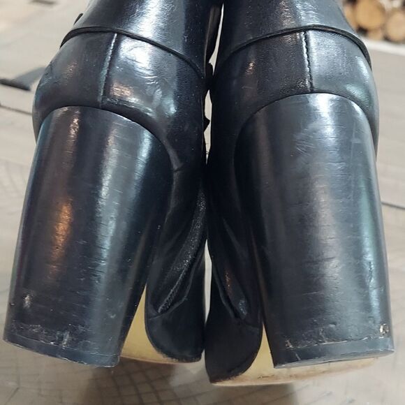 Muxart Black Leather Fold Over Heeled Ankle Booties Sz 39 - Picture 9 of 15